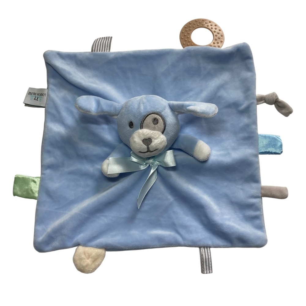 London Bridge Puppy Lovey 11" Rattle Security Blanket Tabs Blue 2022